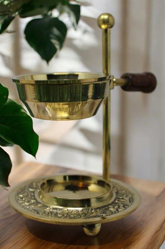 Brass Adjustable Oil and Charcoal Burner Gold