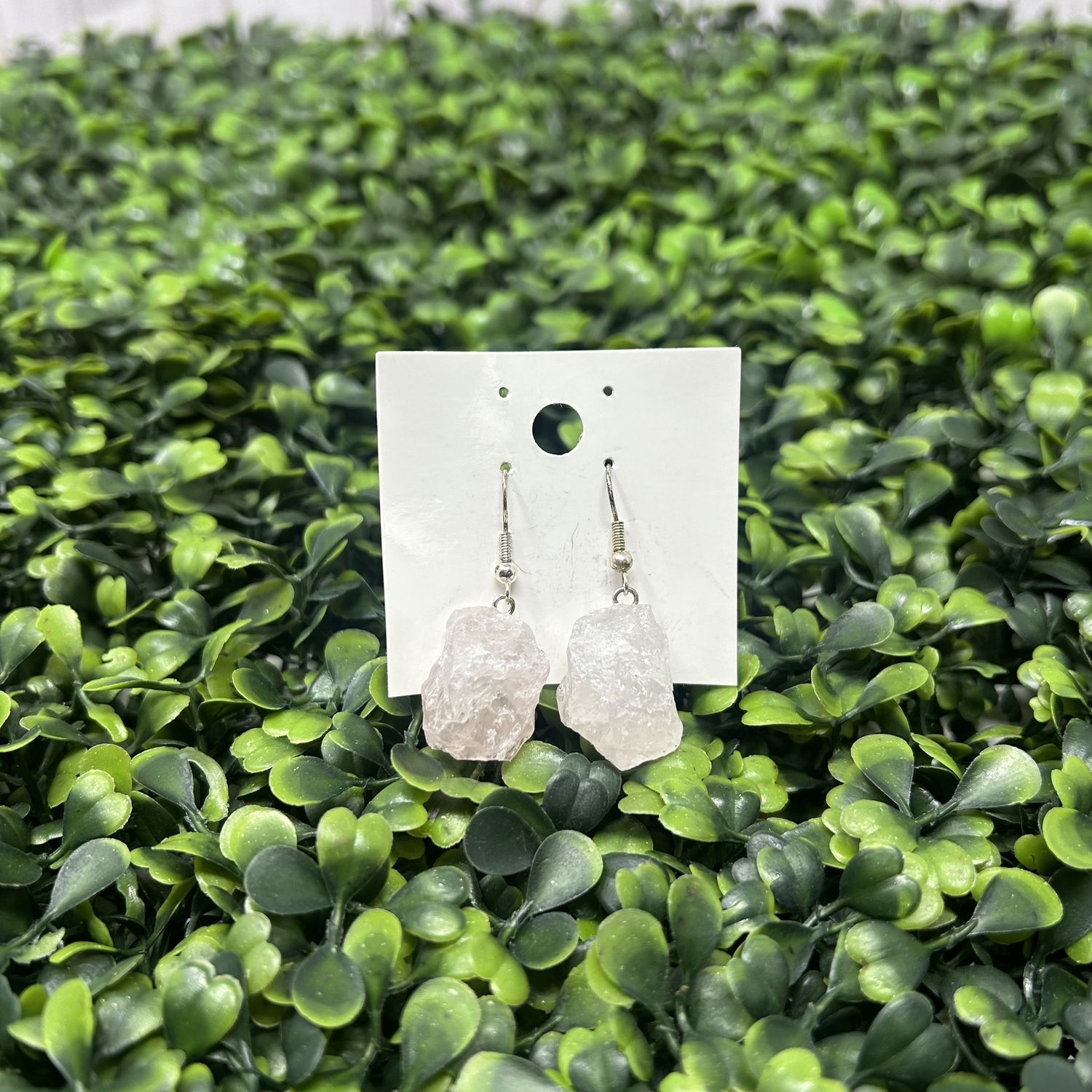 Raw Crystal Earrings, Type: Silver, Crystal: Rose Quartz