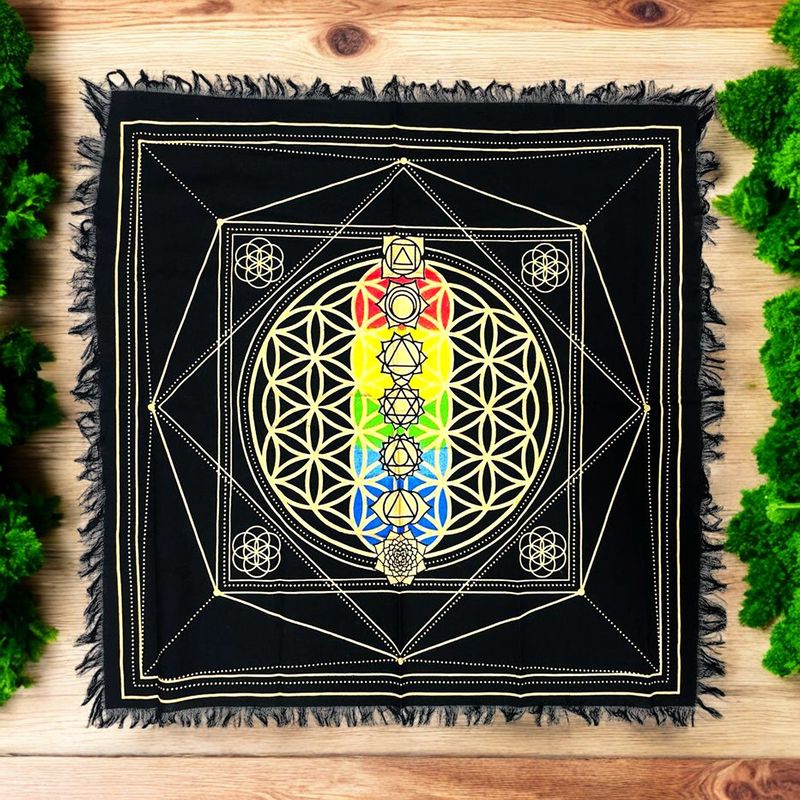 Chakra Flower of Life Altar Cloth 18x18&quot;