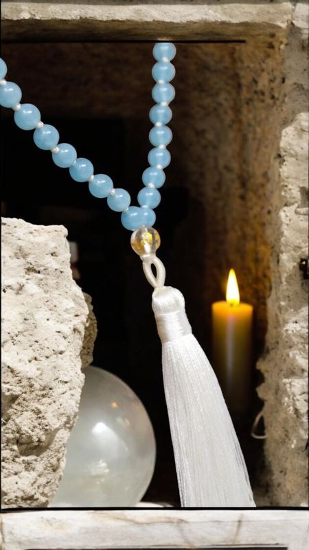 Aquamarine + Quartz Mala 6MM