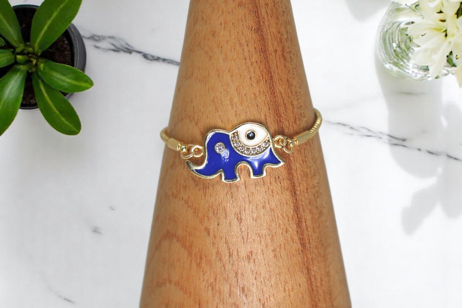 Evil Eye Gold Blue Elephant