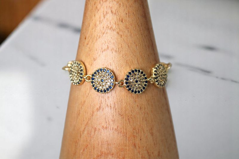 Evil Eye Multi Rhinestone Eyes Gold Bracelet