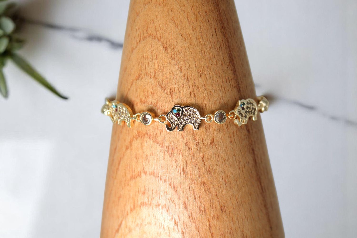 Evil Eye Gold Elephant Rhinestone Mini Bracelet
