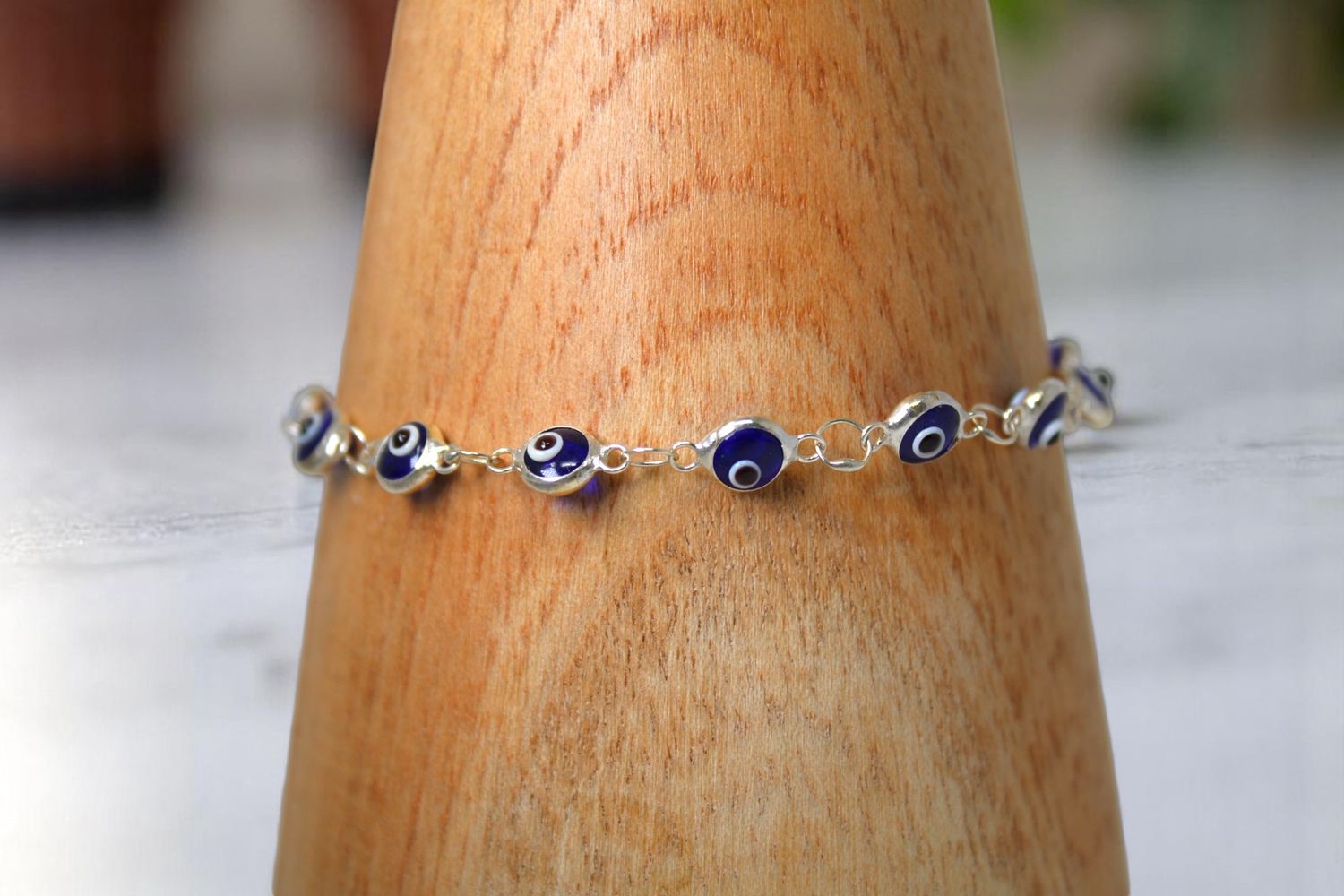 Sterling Silver Multi Evil Eye Blue Bracelet, Size: Small Eyes