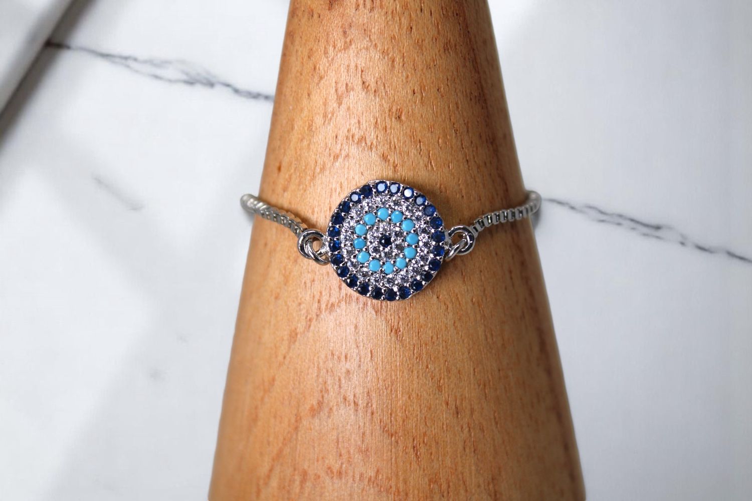 Evil Eye Silver Bracelet, Size: Large Evil Eye