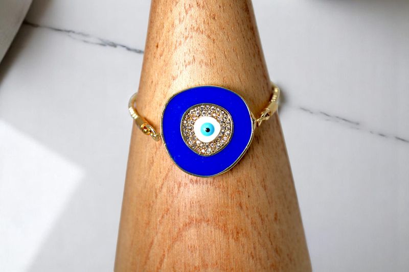 Evil Eye Gold Big Blue Bracelet