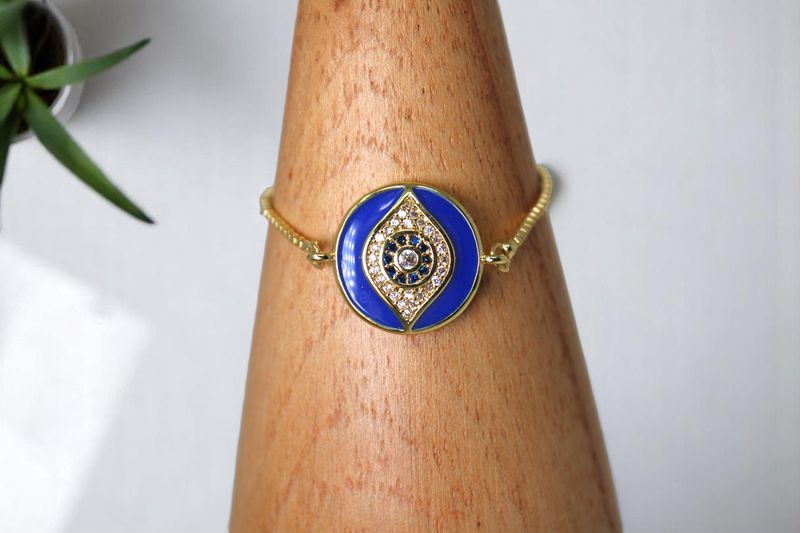 Evil Eye Colored Circle Rhinestone Gold Bracelet
