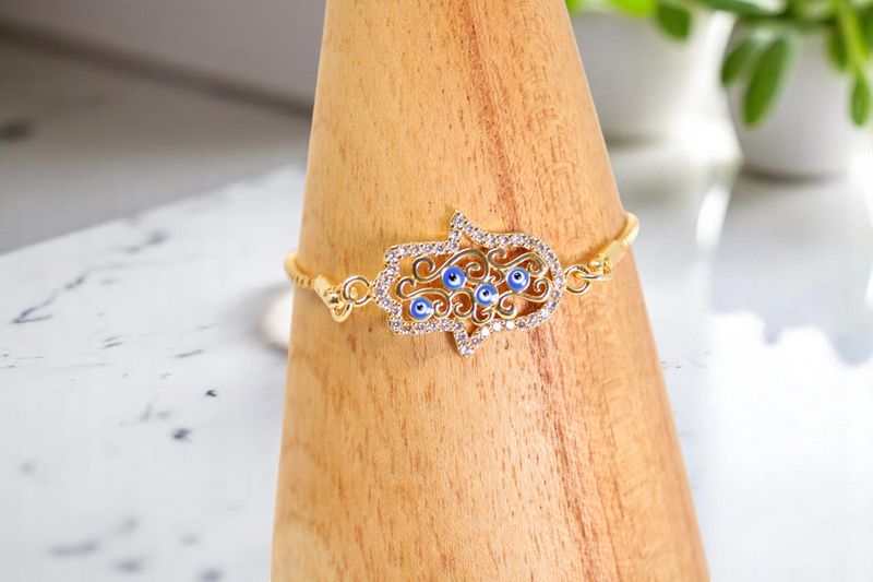 Hamsa Gold Blue Bracelet