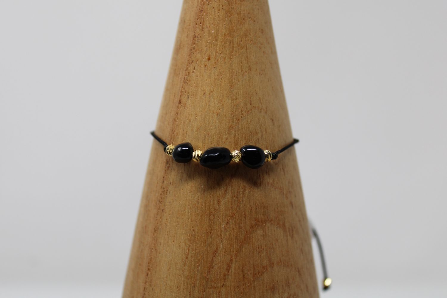 Triple Crystal Adjustable Bracelet, Crystal: Black Obsidian