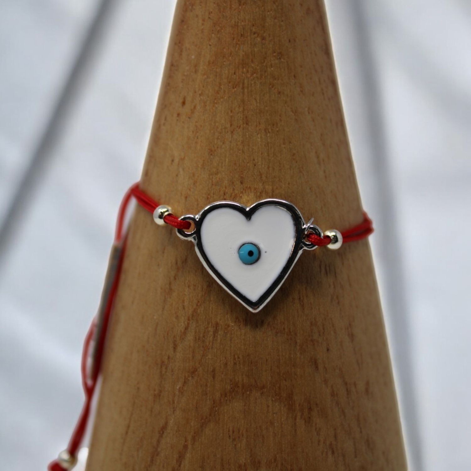 Evil Eye Heart String Bracelet, Colour: Red/Silver