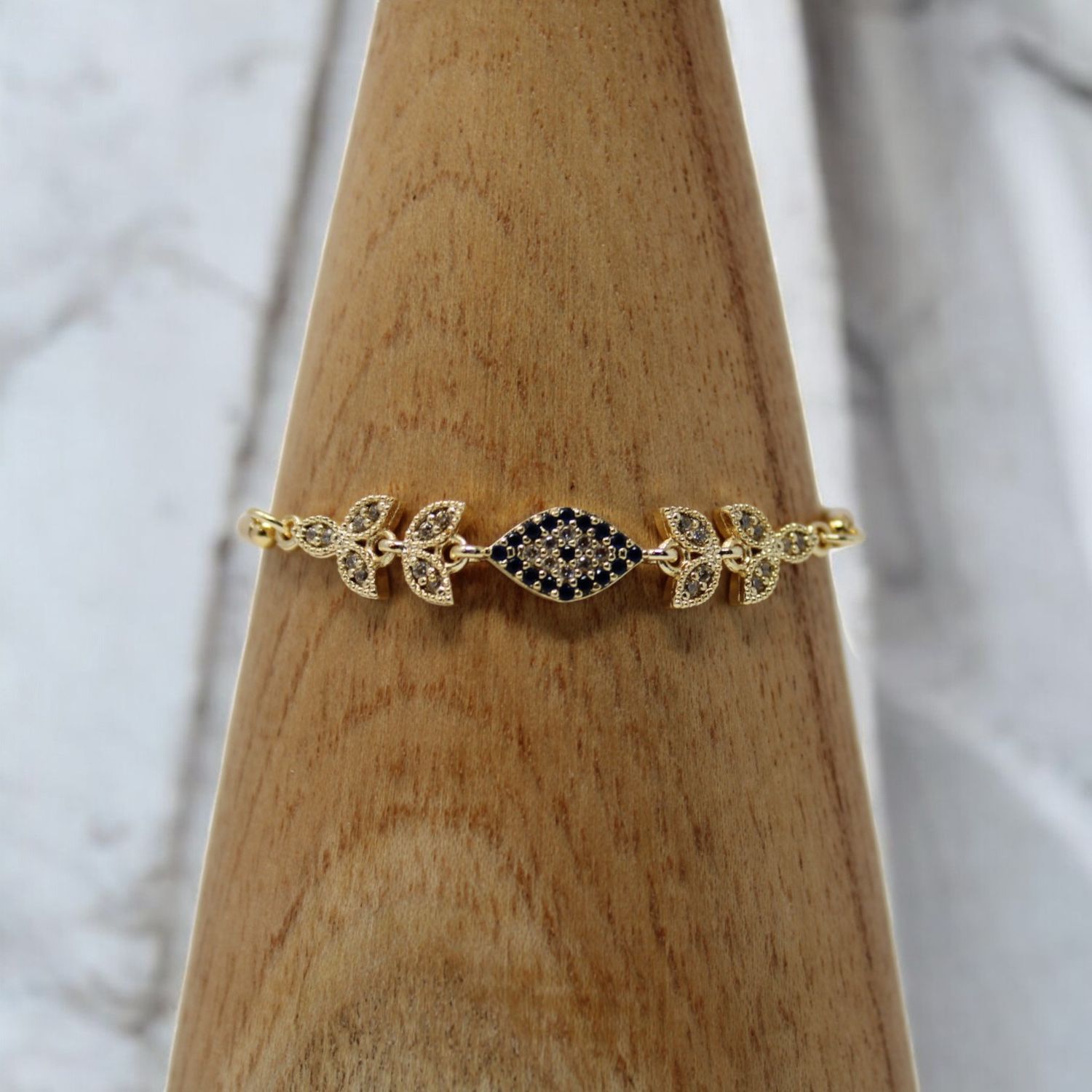 Evil Eye Gold Rhinestone Leaf Bracelet