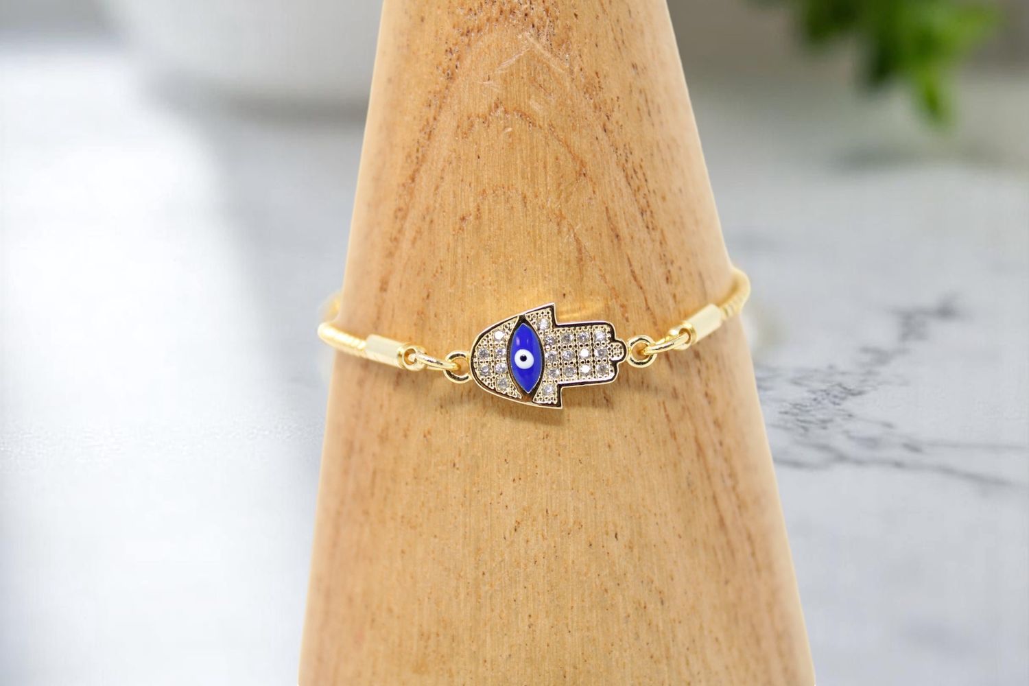 Hamsa Gold Blue Eye Bracelet