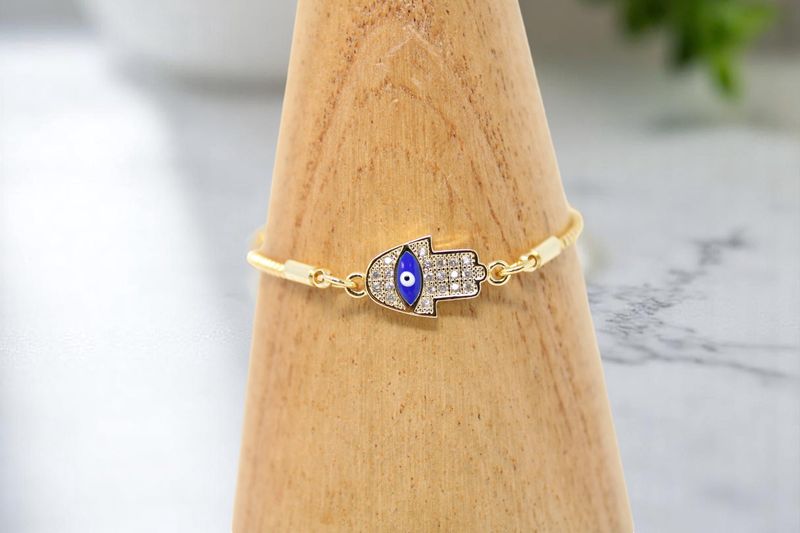 Hamsa Gold Blue Eye Bracelet