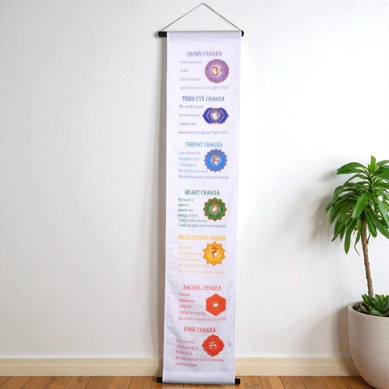 White 7 Chakra Banner 12x57&quot;