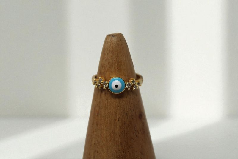 Rhinestone Sides Evil Eye Ring