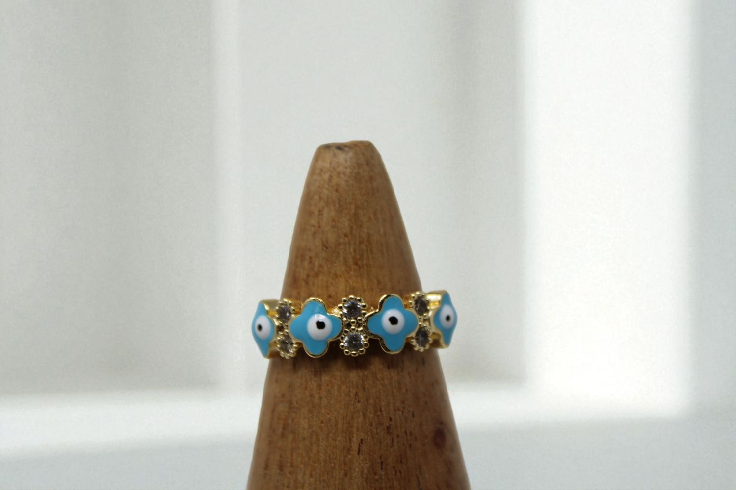 Floral Rhinestone Evil Eye Ring