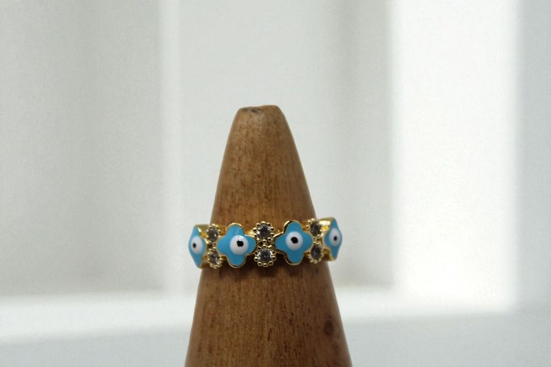 Floral Rhinestone Evil Eye Ring