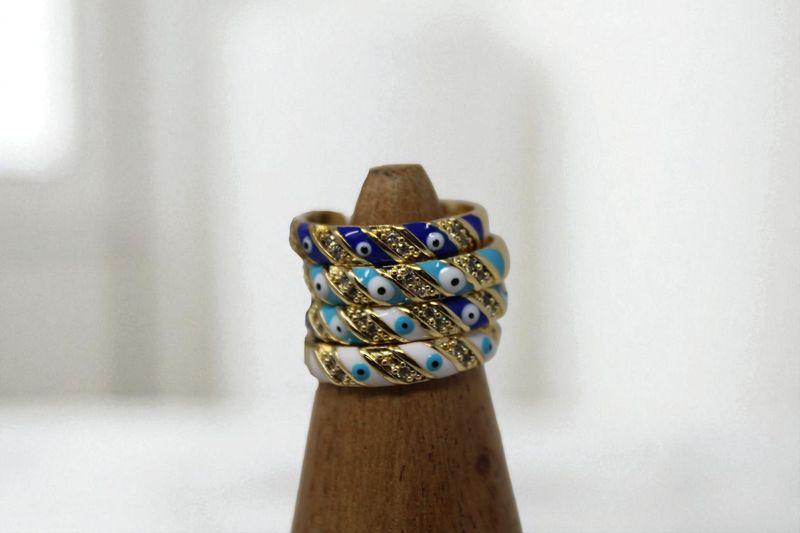Candy Cane Gold Evil Eye Ring