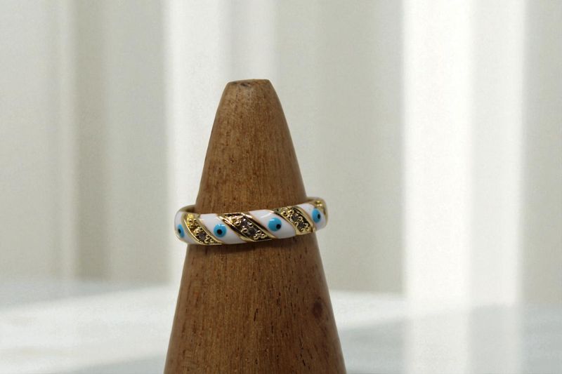 Candy Cane Gold Evil Eye Ring