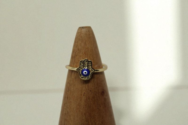 Dainty Hamsa Hand Evil Eye Ring