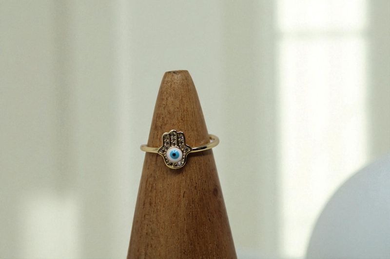 Dainty Hamsa Hand Evil Eye Ring