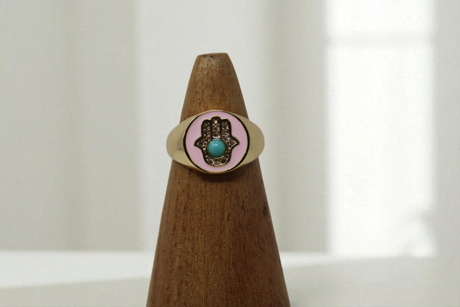 Evil Eye Hamsa Class Ring, Colour: Pink