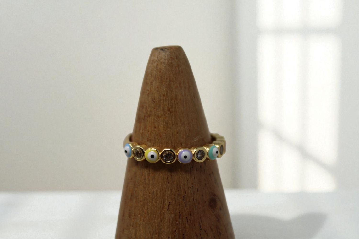 Circle Diamond Evil Eye Ring, Colour: Multi Colored