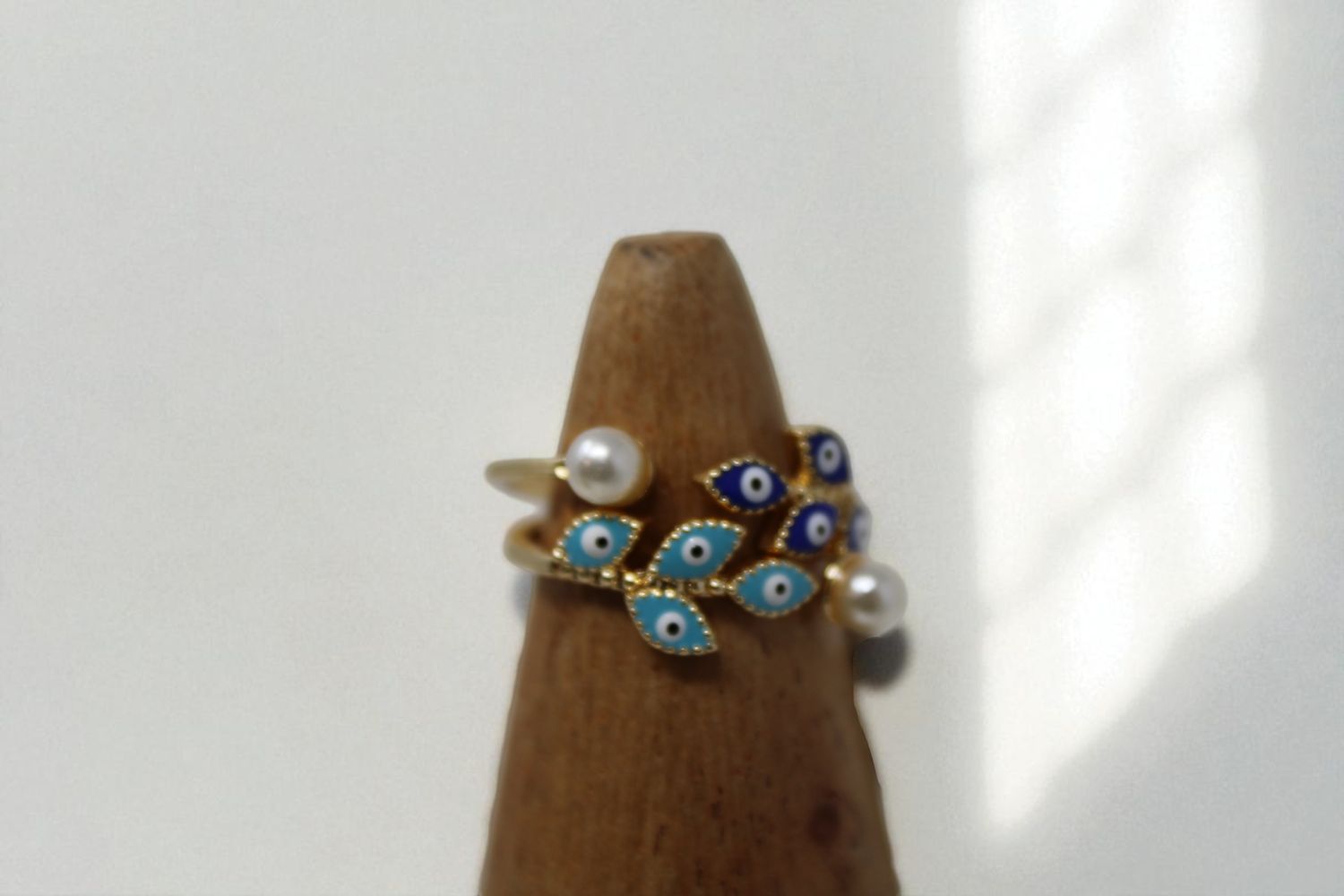 Pearl Leaf Evil Eye Ring