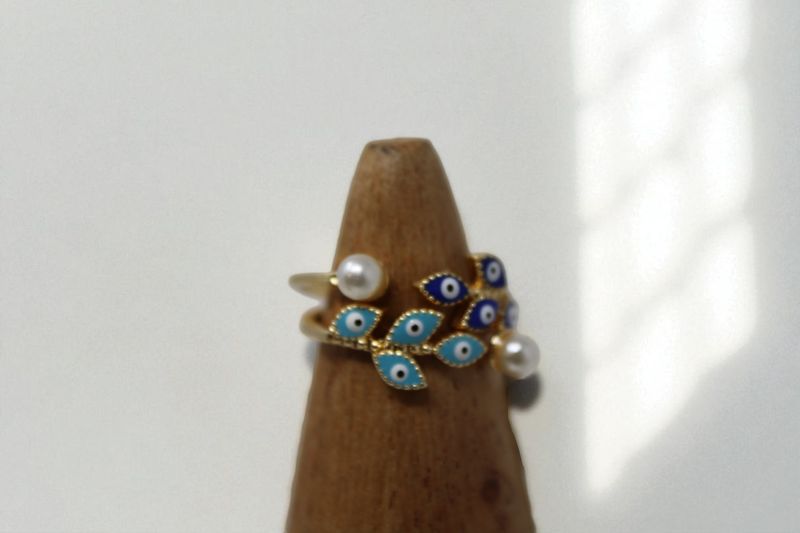 Pearl Leaf Evil Eye Ring