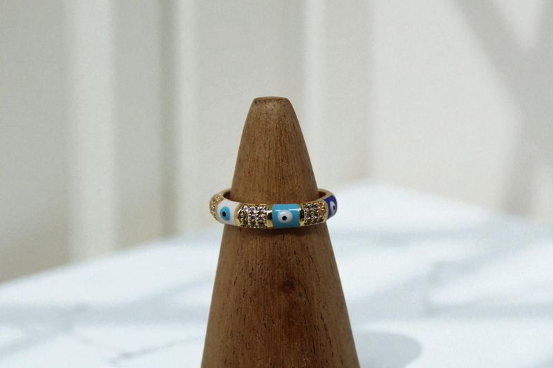 Gold Block Evil Eye Ring
