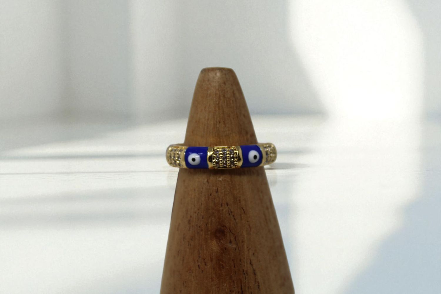 Gold Block Evil Eye Ring, Colour: Dark Blue