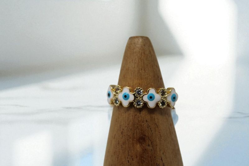 Floral Rhinestone Evil Eye Ring