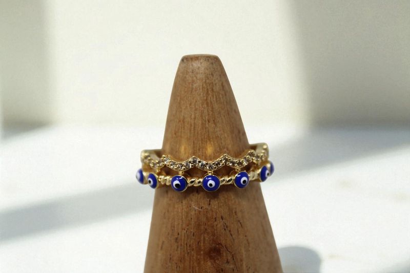Rhinestone Crown Evil Eye Ring