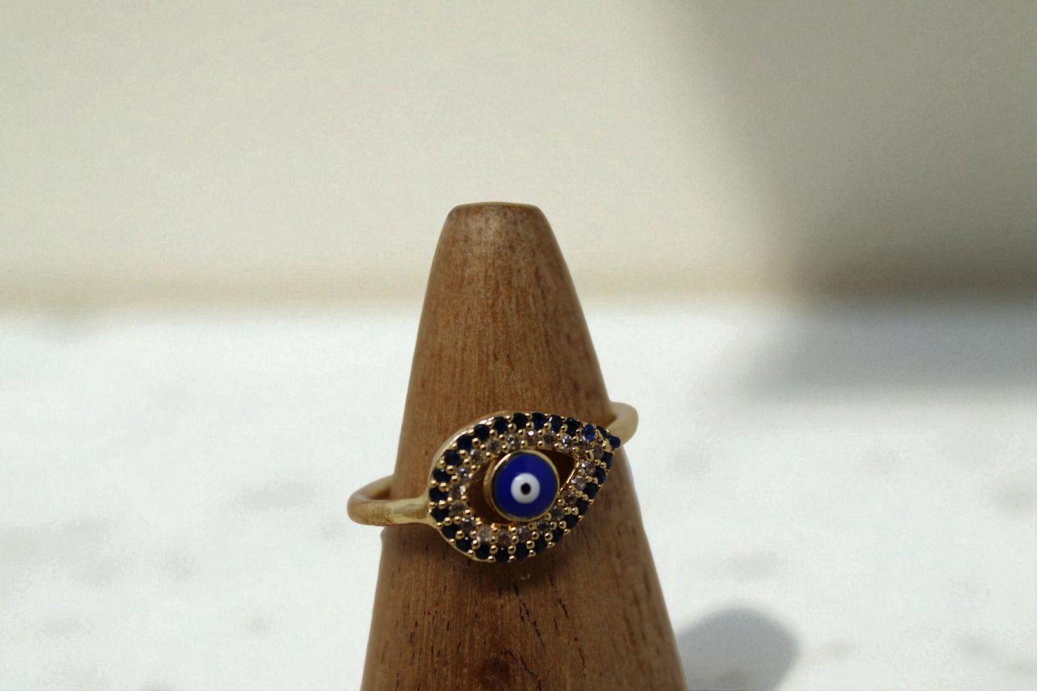 Oval Tear Drop Evil Eye Ring, Colour: Dark Blue