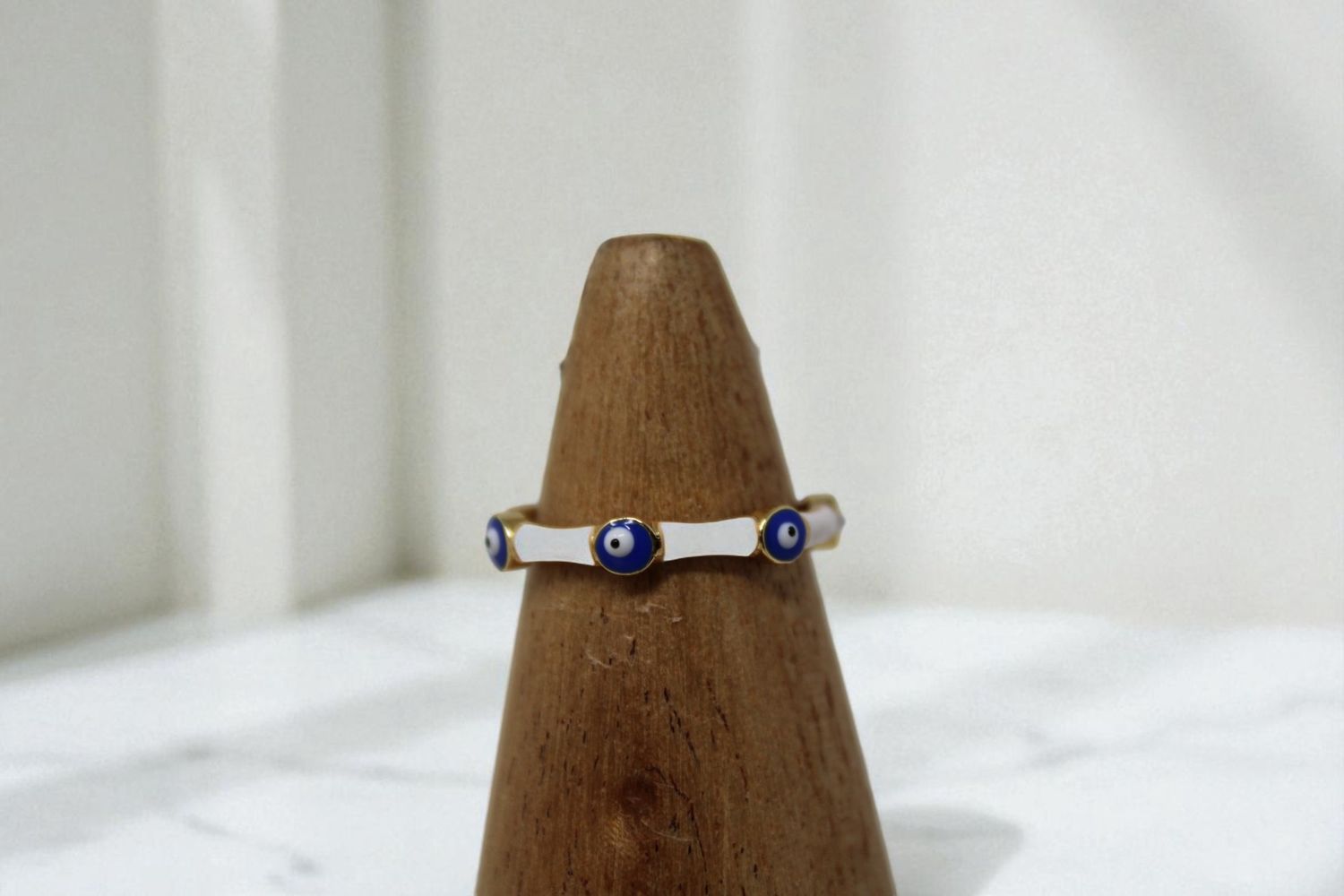 Evil Eye Bamboo Ring, Colour: White