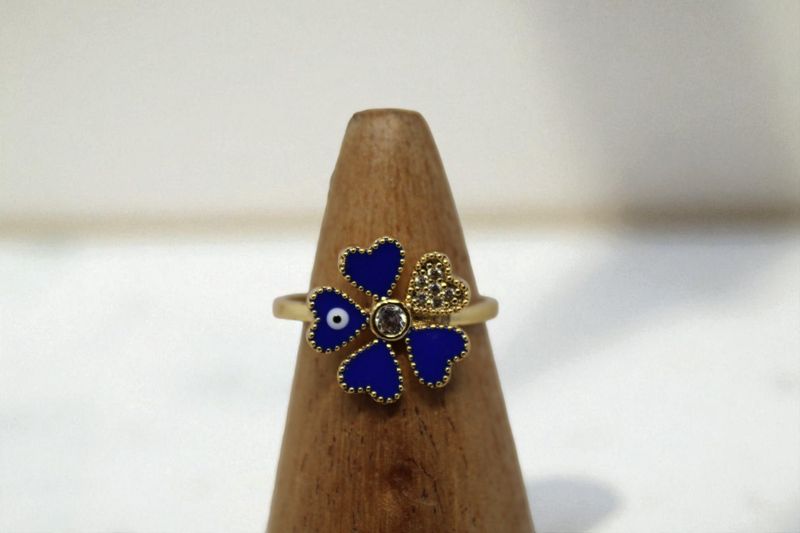 4 Leaf Clover Evil Eye Ring