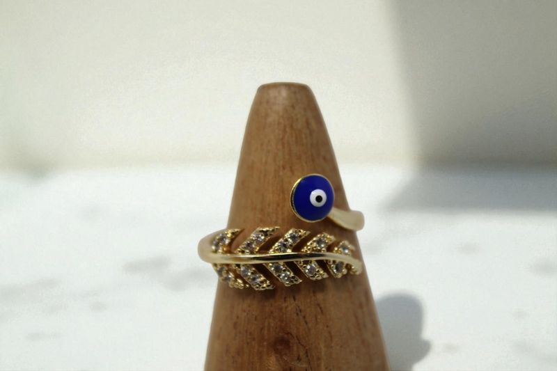 Rhinestone Leaf Blue Evil Eye Ring