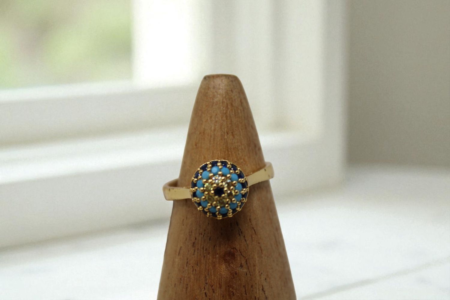 Rhinestone Bulb Evil Eye Ring