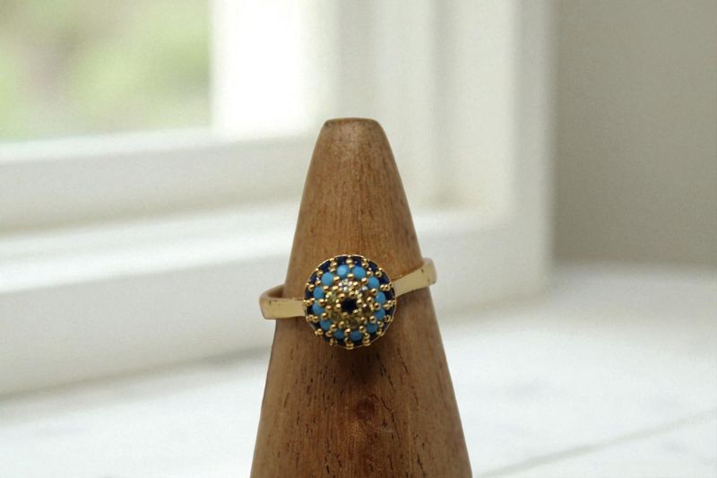 Rhinestone Bulb Evil Eye Ring
