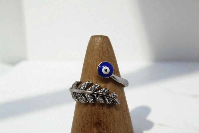 Rhinestone Leaf Blue Evil Eye Ring