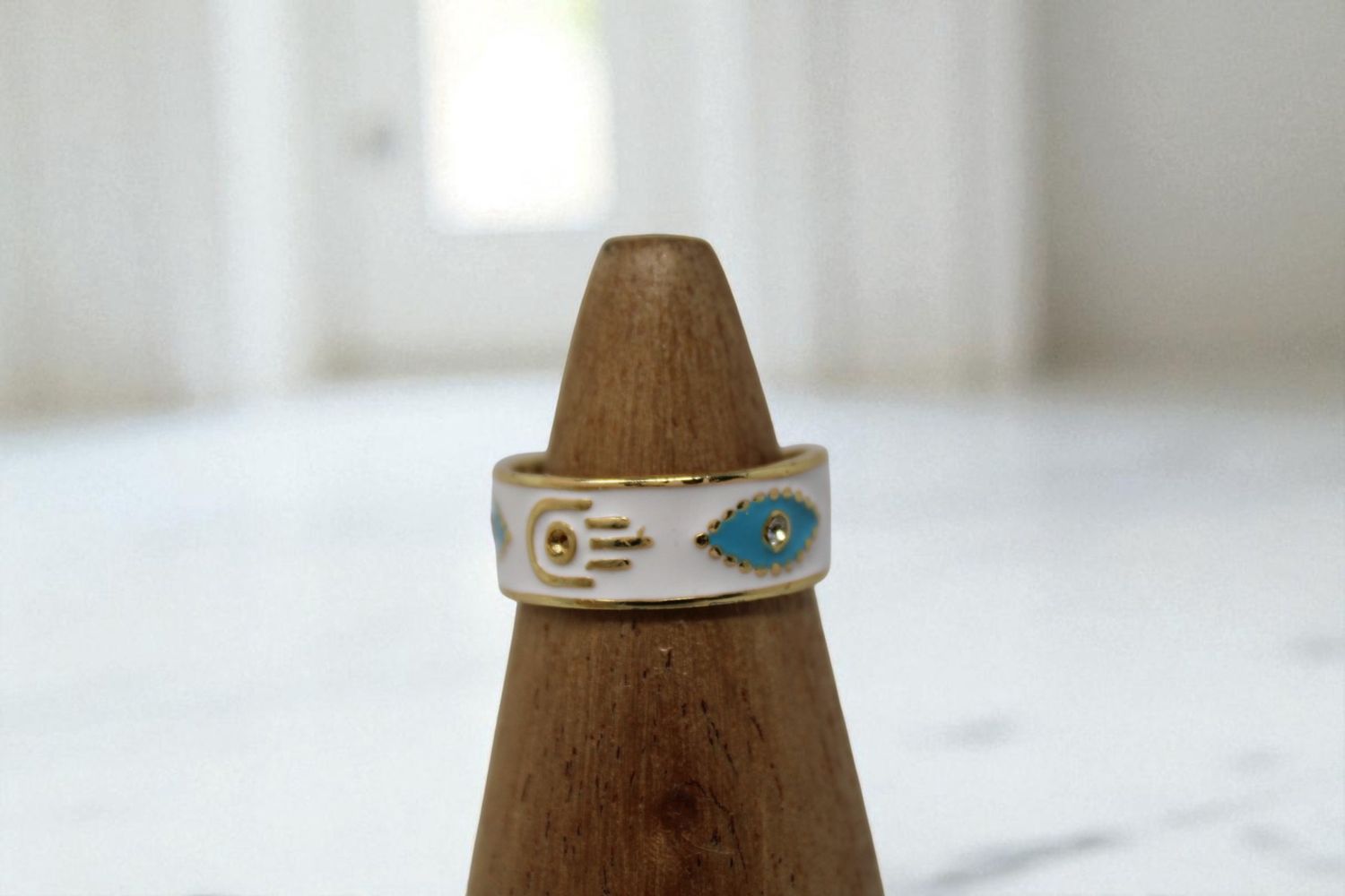 Caveman Thick Hamsa Band Ring, Colour: White