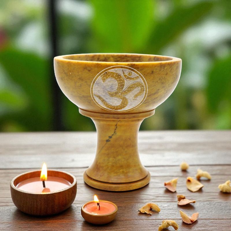 Yellow OM Soapstone Smudge Bowl 4&quot;