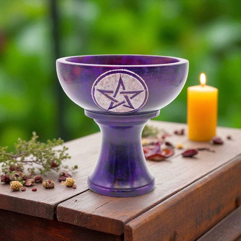 Purple Pentacle Soapstone Smudge Bowl 4&quot;