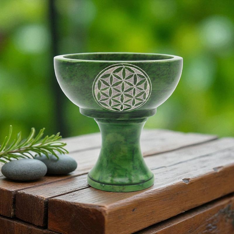 Green Flower of Life Soapstone Smudge Bowl 4&quot;