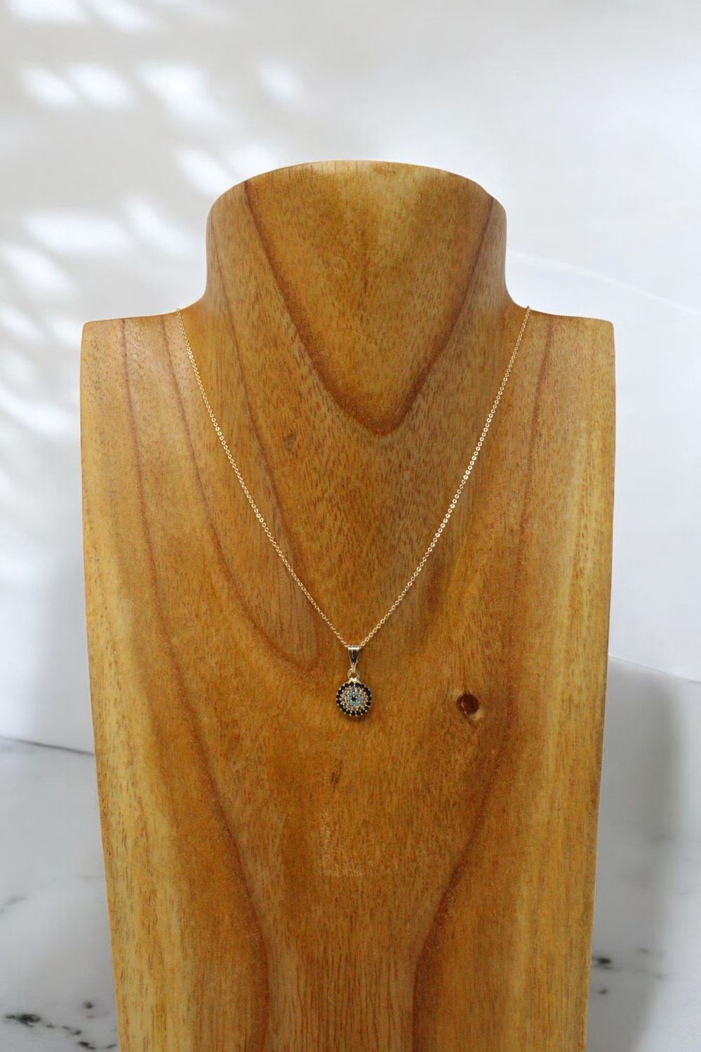Blue Evil Eye Mini Round Necklace