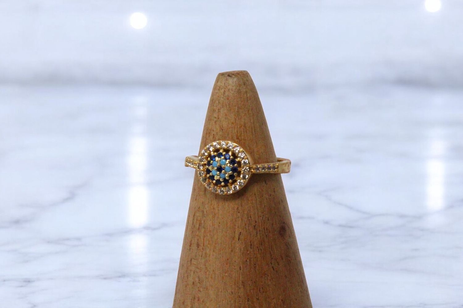 Single Evil Eye Sun Ring, Material: Gold
