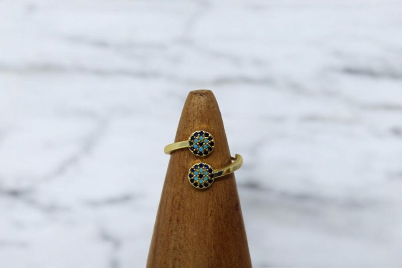 Double Evil Eye Round Wrap Gold Ring