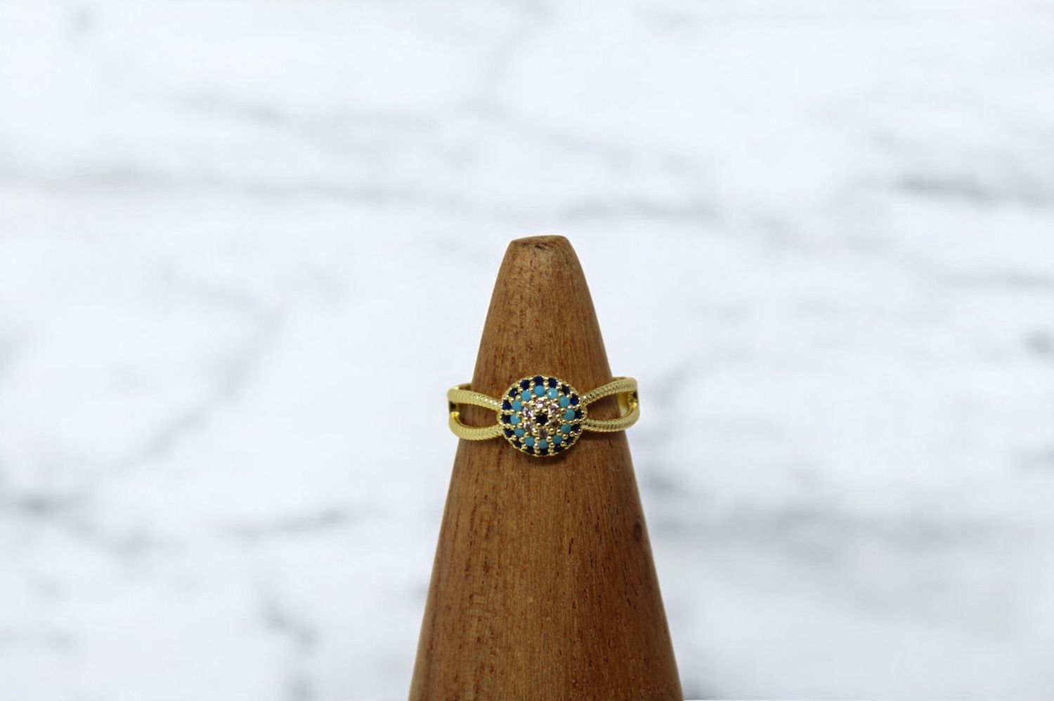 Bulb Duo Band Evil Eye Ring, Material: Gold