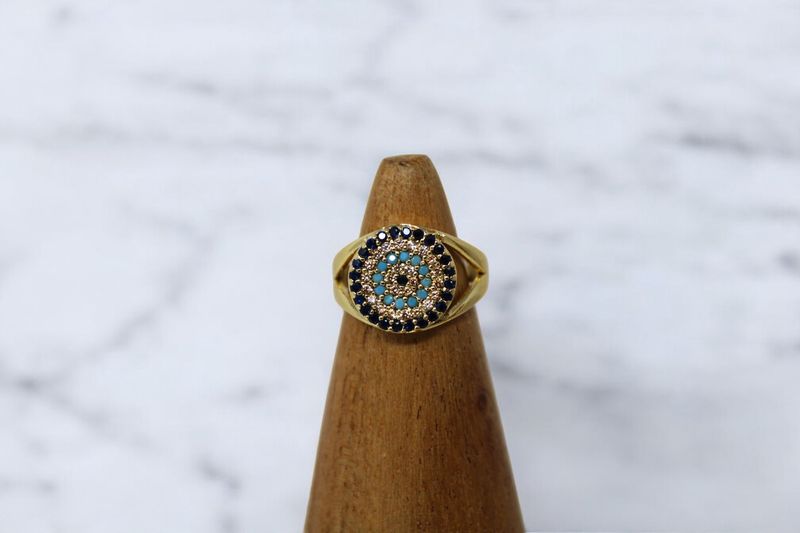 Rhinestone Blue + Gold Large Eye Ring