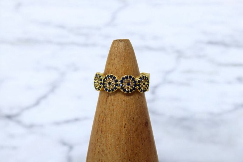 Gold + Blue Rhinestone Evil Eye Ring